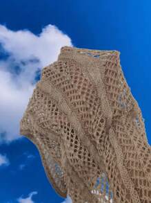 SHEIN Swim Beach Summer Vacation Cover-Up Dress With Neck Tie For Women - Camel - View 6