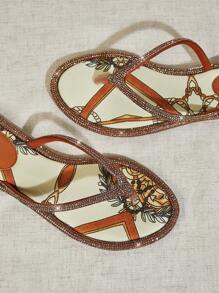 SHUZIA Ladies' Fashion Flip-Flop Multi Tan Color Rhinestone Round Toe Slip-On Sandal Vacation Shoes Casual Shoes Beach Shoes - Mocha Brown - View 6