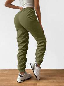 Zolique Women's Pleated Cuffed Hem Jogger Pants Fall Cloth For Women - Army Green - View 2