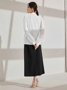 Modelyn 2pcs Women Set: Lantern Sleeve Top And A-Line Skirt, Spring/Summer - Multicolor - View 4