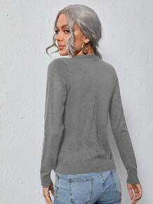 SHEIN LUNE Women Solid Color Front Button Long Sleeve Casual Blouse, Everyday Wear,Knitted Sweater In Fall/Winter