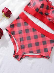 2pcs Casual Comfortable Plaid Bra And Panty Set For Teen Girls - Red - View 5