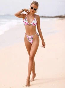 SHEIN Swim Popular Cute Cherry Decor Halter Women Bikini, Suitable For Party And Pool Summer - Multicolor - View 1
