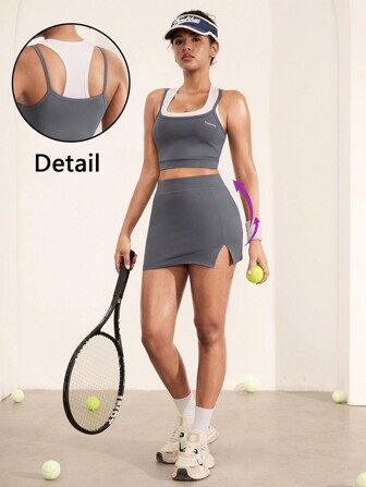 Hanevo 女士无袖简约上衣和裙子休闲两件套西装