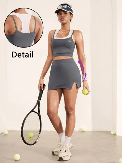 Hanevo Women Sleeveless Minimalist Top And Skirt Casual Two-Piece Suit Sportwear For Daily Wear
