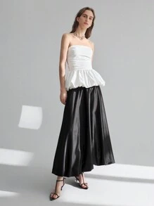 Ontre Áo hai dây trơn bó sát tay bồng thanh lịch màu trắng mới mùa xuân năm 2025 dành cho nữ - trắng - Xem 7