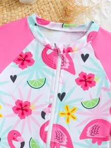 Sparklyn Traje de baño de una pieza con diseño estampado para bebé niña, con borde de volantes, sin ribete, ropa de playa - Multicolor - Ver 4