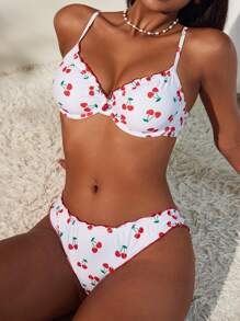 Swim Mod Dames schattige kanten bloemen kersenprint badmode set badpakken en zwembroeken, voor zomer strandvakantie
