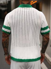 Manfinity Homme Men's Front Button Closure Short Sleeve Solid Color Patchwork Casual Knit Top,Suitable For Everyday Wear - Multicolor - View 6