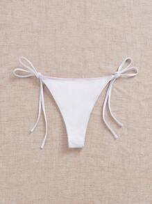 Swim Mod Women's Solid Color Patchwork Decor Bikini Bottom Swimwear, For Summer Beach Vacation - White - View 2