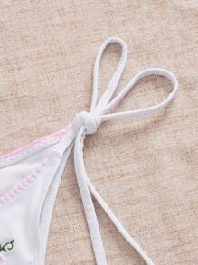 Swim Mod Women's Solid Color Patchwork Decor Bikini Bottom Swimwear, For Summer Beach Vacation - White - View 4