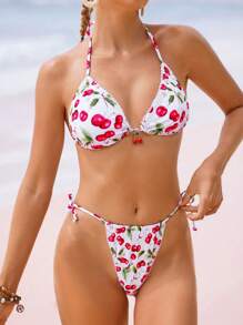 SHEIN Swim Popular Cute Cherry Decor Halter Women Bikini, Suitable For Party And Pool Summer - Multicolor - View 5