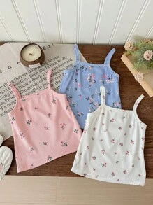 LMoss Kids Young Girl Summer Cute Ditsy Floral Knitted Cami Top