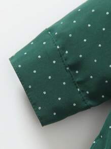 SHEIN 2 件套男婴波尔卡圆点长袖领结衬衫和吊带裤套装，舒适休闲正式服装适合日常、活动、表演、万圣节、圣诞节 - 綠色 - 查看 4