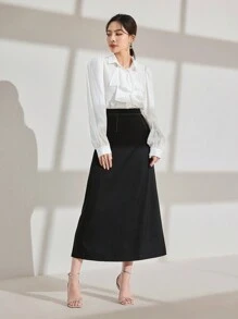 Modelyn 2pcs Women Set: Lantern Sleeve Top And A-Line Skirt, Spring/Summer - Multicolor - View 5