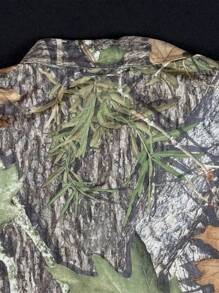 SHEIN Manfinity Dauomo Camisa casual holgada de manga corta con botones y estampado de hojas de árbol para hombre