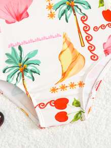 SHEIN Baby Girl 1-Piece Swimsuit With Random Floral Print, Summer Holiday Beach Outfit - Multicolor - View 3