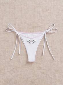 Swim Mod Women's Solid Color Patchwork Decor Bikini Bottom Swimwear, For Summer Beach Vacation - White - View 5