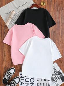 3-Color Round Neck Pullover T-Shirt, Fashionable Chic Smiling Face Graphic Print - Black - View 2