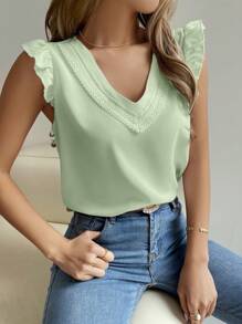 Calvaya Blusa sólida de escote en V simple para mujer, uso casual diario