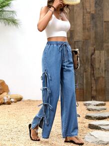 Breezaya Women's Front Tie Pocket Casual Straight Leg Jeans