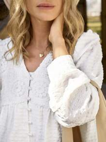 LanaWest Women's V-Neck Solid Color Casual Puff Sleeve Blouse Fall Cloth For Women - White - View 4