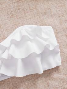 SHEIN Swim Summer Vacation Ruffled V-Neck Bustier Swimwear Top - White - View 4
