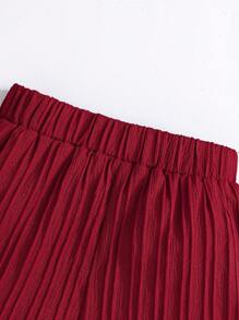 2pcs/Set Little Girls Summer Floral Halter Chiffon Ruffled Top And Shorts Set, Vacation Elegant Outfit - Burgundy - View 3