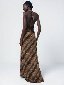 SHEIN Privé Asymmetrical Random Gold Plated Leopard Print Premium Unique Design Backless High Slit Hem Sleeveless Strap Dress For Women - Multicolor - View 7