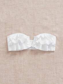 SHEIN Swim Summer Vacation Ruffled V-Neck Bustier Swimwear Top - White - View 5
