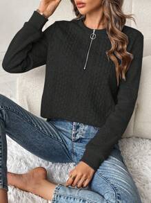 SHEIN LUNE Women's Solid Color Long Sleeve Zipper Sweatshirt