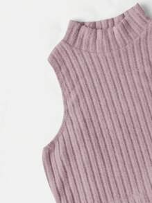 SHEIN EZwear 女士纯色针织短款上衣和紧身裙两件套，浅紫色 - 淡紫色 - 查看 5