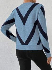 SHEIN LUNE 2024 Autumn/Winter New Arrival Geometric Striped Pullover Sweater - Multicolor - View 2