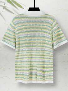 Manfinity Homme Men's Solid Color Snap Front Short Sleeve Casual Knit Top - Multicolor - View 2