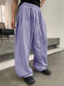 Manfinity Homme Men's Solid Color Front Tie Simple Loose Casual Sweatpants, Everyday Wear