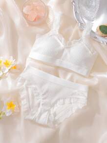 2pcs Comfy Cotton Girls Tween Intimates Set, Bra And Panty