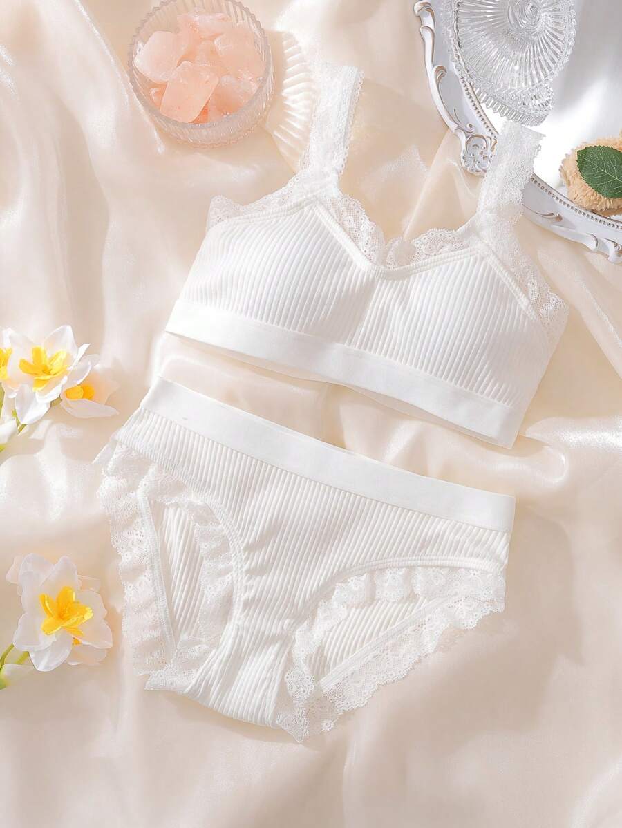2pcs Comfy Cotton Girls Tween Intimates Set, Bra And Panty