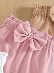 3pcs/Set Baby Girls' Solid Color Premium 3D Bow Decor Straight Leg Pants, Suitable For Casual Outings In Spring And Autumn - Multicolor - View 5