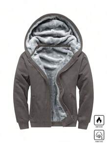 Manfinity Homme Chaqueta casual de invierno con cremallera frontal, con capucha y bolsillos para hombres de talla grande