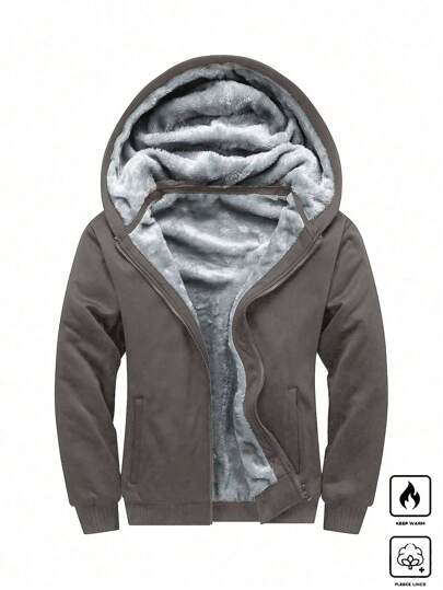 Manfinity Hypemode 男士加大码前拉链连帽口袋休闲冬季外套，保暖内衬外套