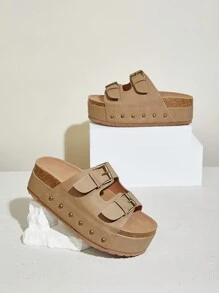 SHUZIA 女士露趾双扣软木鞋垫凉鞋 - 米色 - 查看 4