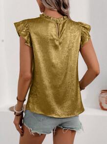 SHEIN LUNE Metallic Round Neck Ruffle Edge Decor Loose Fit Shirt For New Year Holiday Party Clothes - Gold - View 2