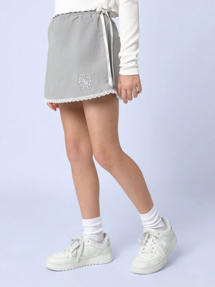 Ultra Soft Mini Skirt With Lace Trim And Bow Detail