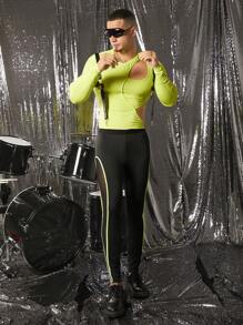 FeverCity Men's Skinny Tight Pants With Side Net Mesh Panels