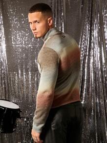 FeverCity Jersey de manga larga con cuello alto, efecto degradado y calado, de uso casual diario para otoño e invierno para hombres - Multicolor - Ver 4