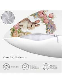 4个装复活节可爱兔子枕套 单面高清印花枕套 客厅沙发装饰枕 卧室装饰枕 酒店宾馆枕芯（不含芯） - 彩色 - 查看 5