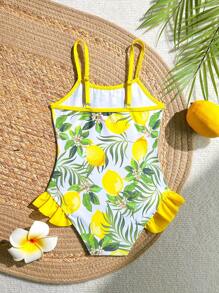 1pc Fruit Pattern Young Girl Swimming Swimsuit - Yellow - View 2