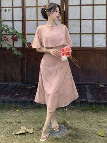 DAZY 女士花卉印花中长连衣裙，带荷叶边下摆舞会礼服，女士正式连衣裙 - 粉色 - 查看 10