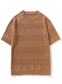 Chillumni Men's Solid Color Crew Neck Long Sleeve Minimalist Sweater, Casual For Everyday Wear - Coffee Brown - View 1