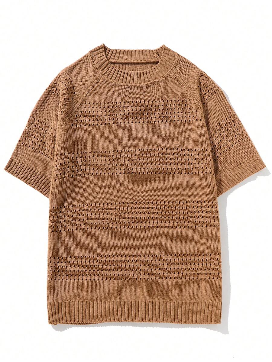 Chillumni Men's Solid Color Crew Neck Long Sleeve Minimalist Sweater, Casual For Everyday Wear - Coffee Brown - View 1